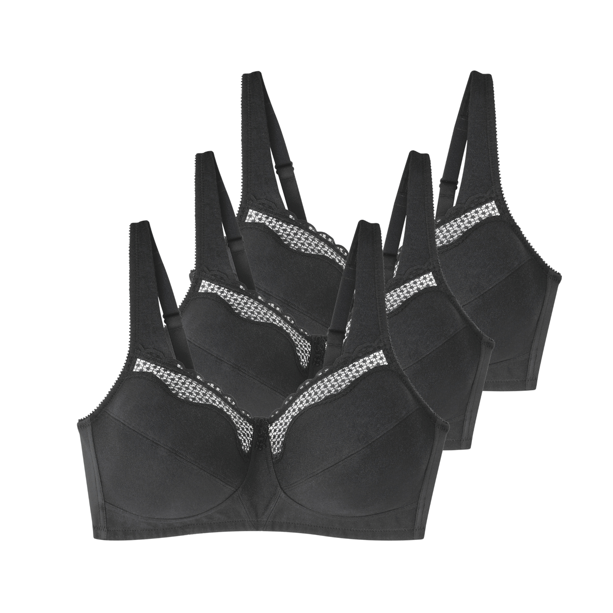 Lot de trois soutiens-gorge sans armatures Cotton confort noir