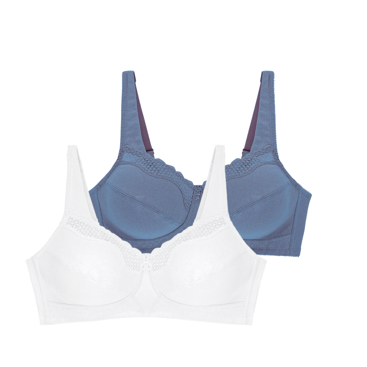 Lot de deux soutiens-gorge sans armatures Cotton confort blanc et denim