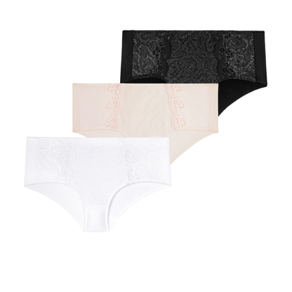 Lot de trois gaines rose poudré blanc et noir Emily