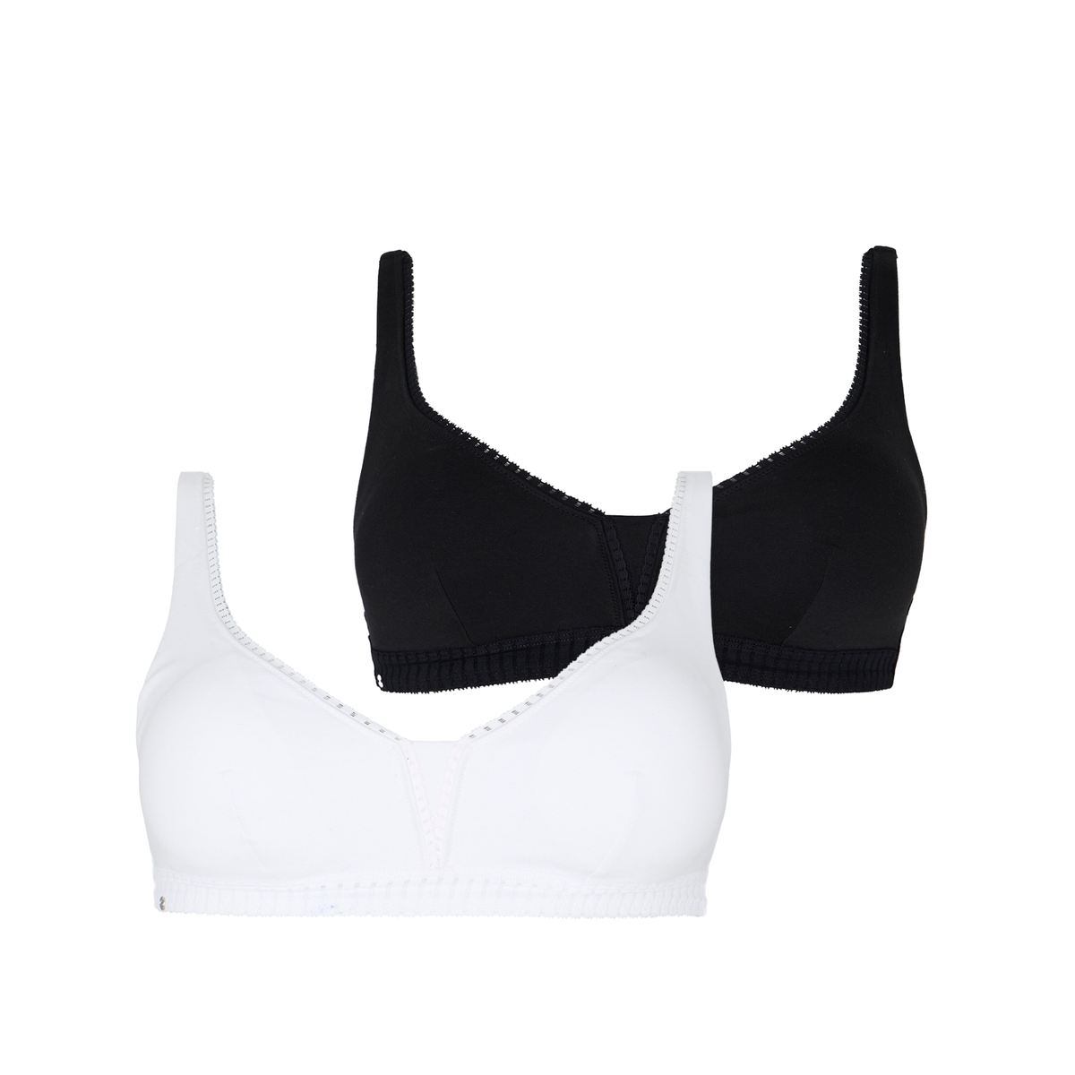 Lot de deux soutiens-gorge sans armatures coques amovibles blanc et noir Just Ideal