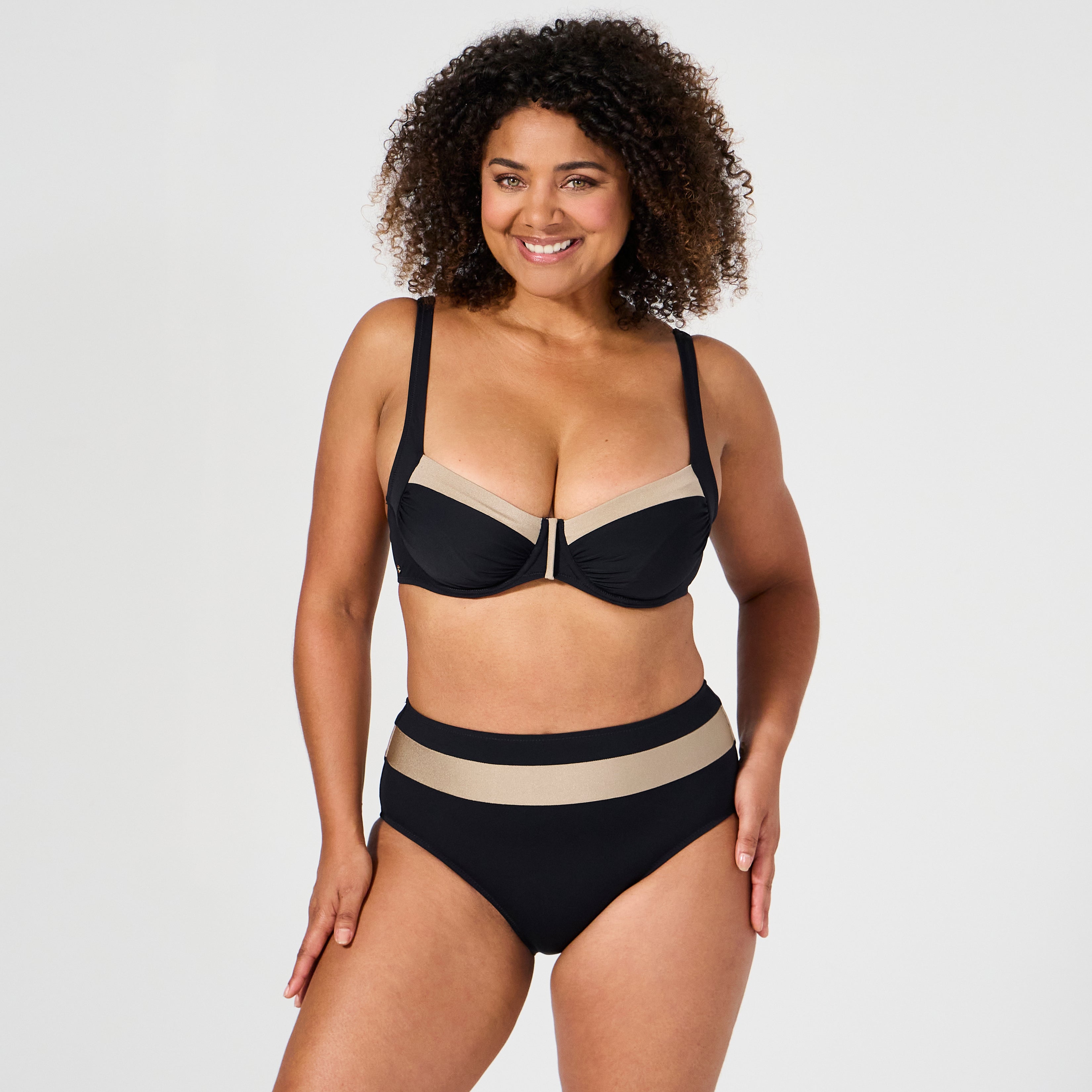 Culotte de bain taille haute Hollywood Noir/ Or