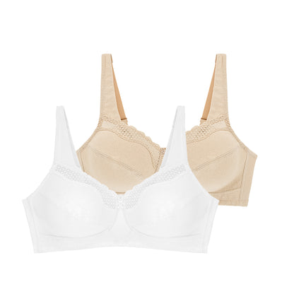 Lot de deux soutiens-gorge sans armatures Cotton confort blanc et nude