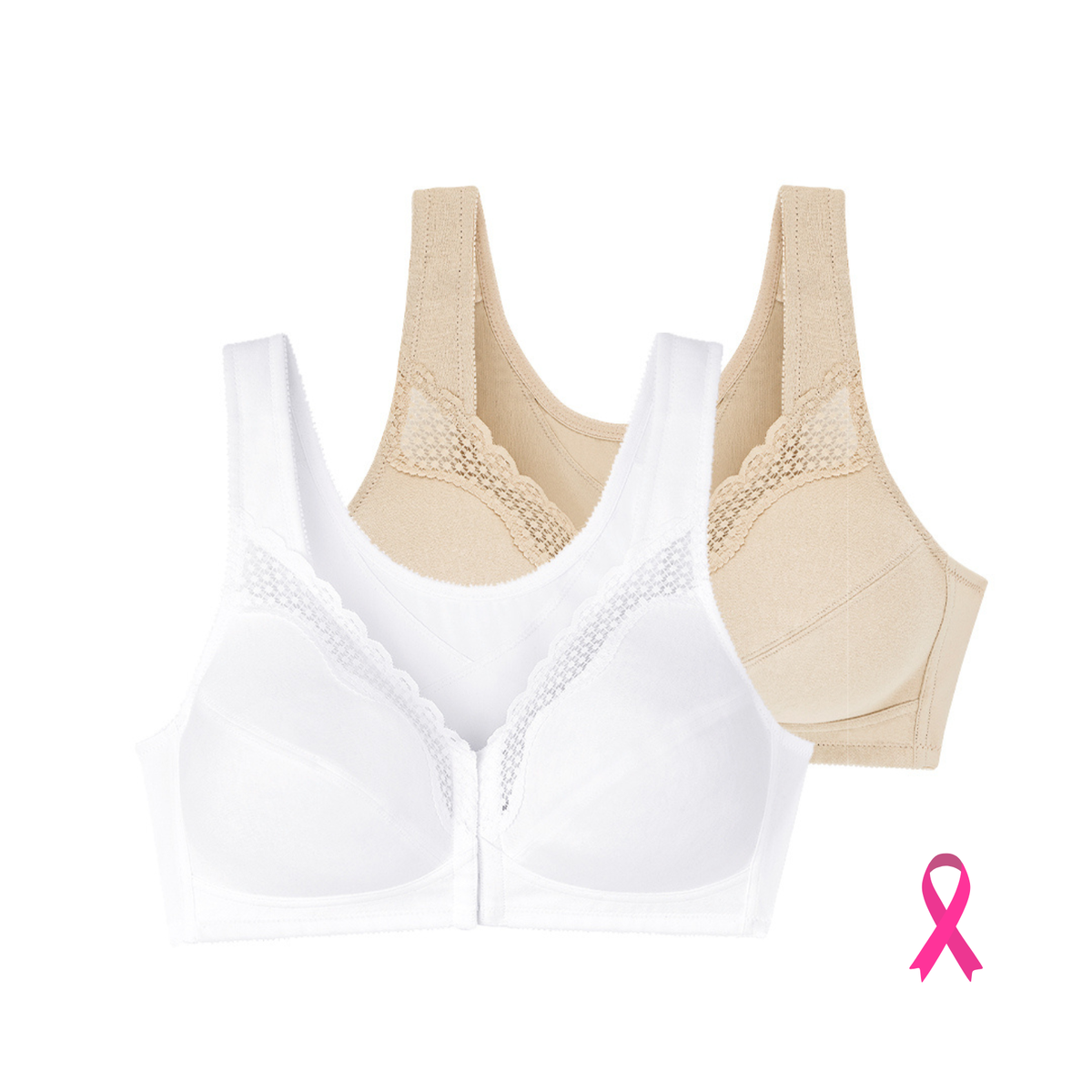 Lot de deux soutiens-gorge sans armatures emboîtants blanc et nude Posture control