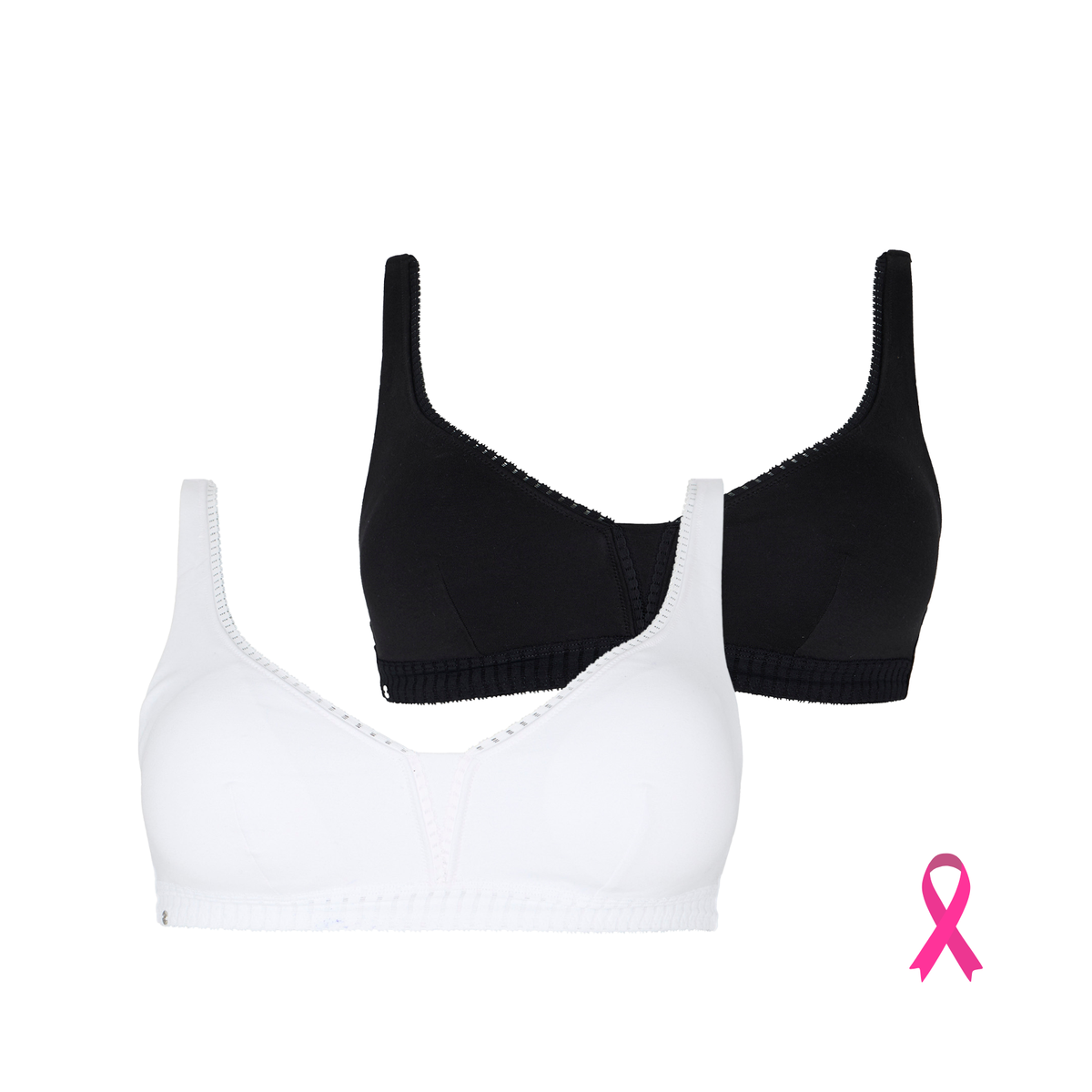Lot de deux soutiens-gorge sans armatures coques amovibles blanc et noir Just ideal
