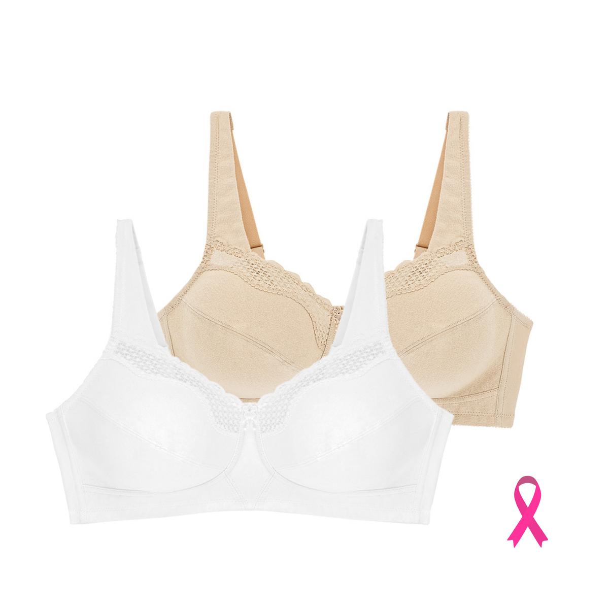 Lot de deux soutiens-gorge sans armatures Cotton confort blanc et nude