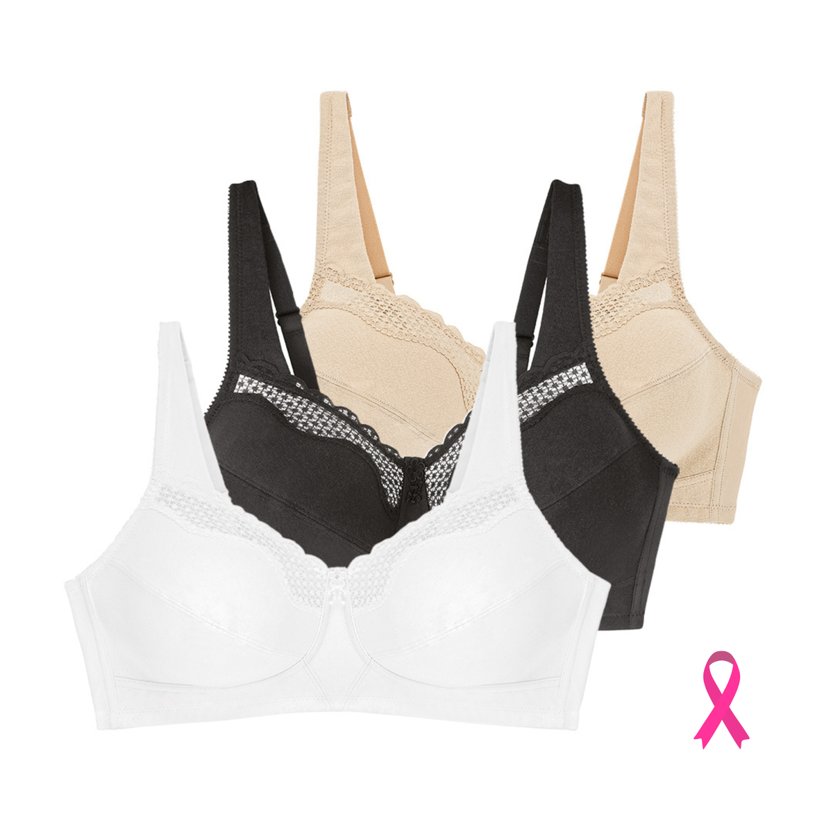 Lot de trois soutiens-gorge sans armatures Cotton confort blanc nude et noir