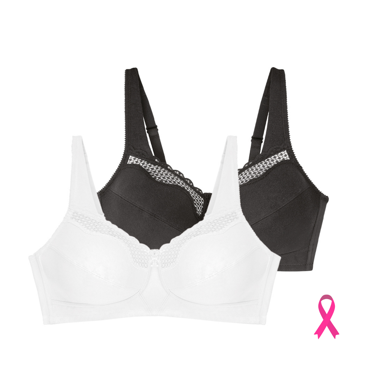 Lot de deux soutiens-gorge sans armatures Cotton confort blanc et noir