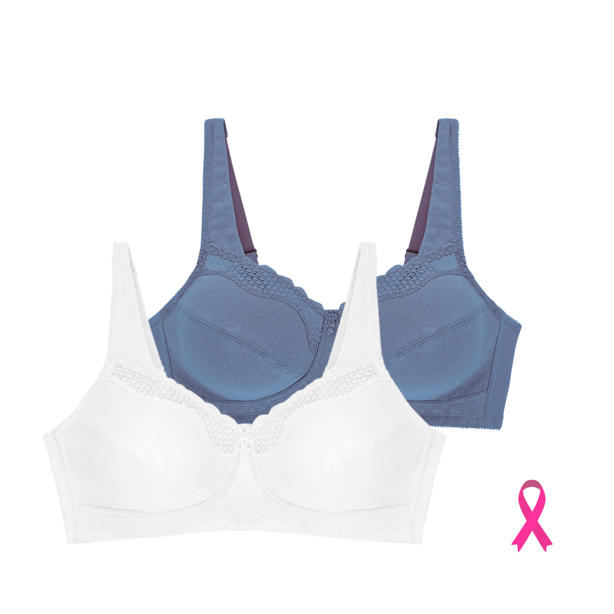Lot de deux soutiens-gorge sans armatures Cotton confort blanc et denim