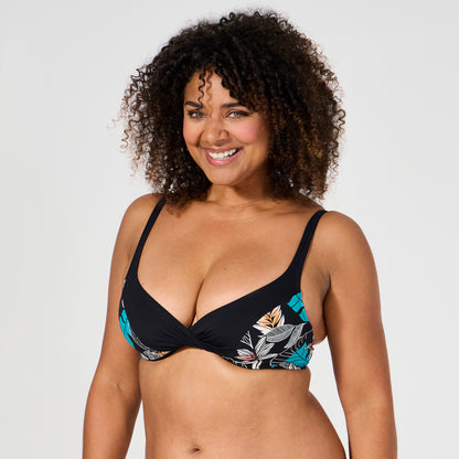 Haut de maillot de bain plongeant à armatures Santa Barbara imprimé tropical
