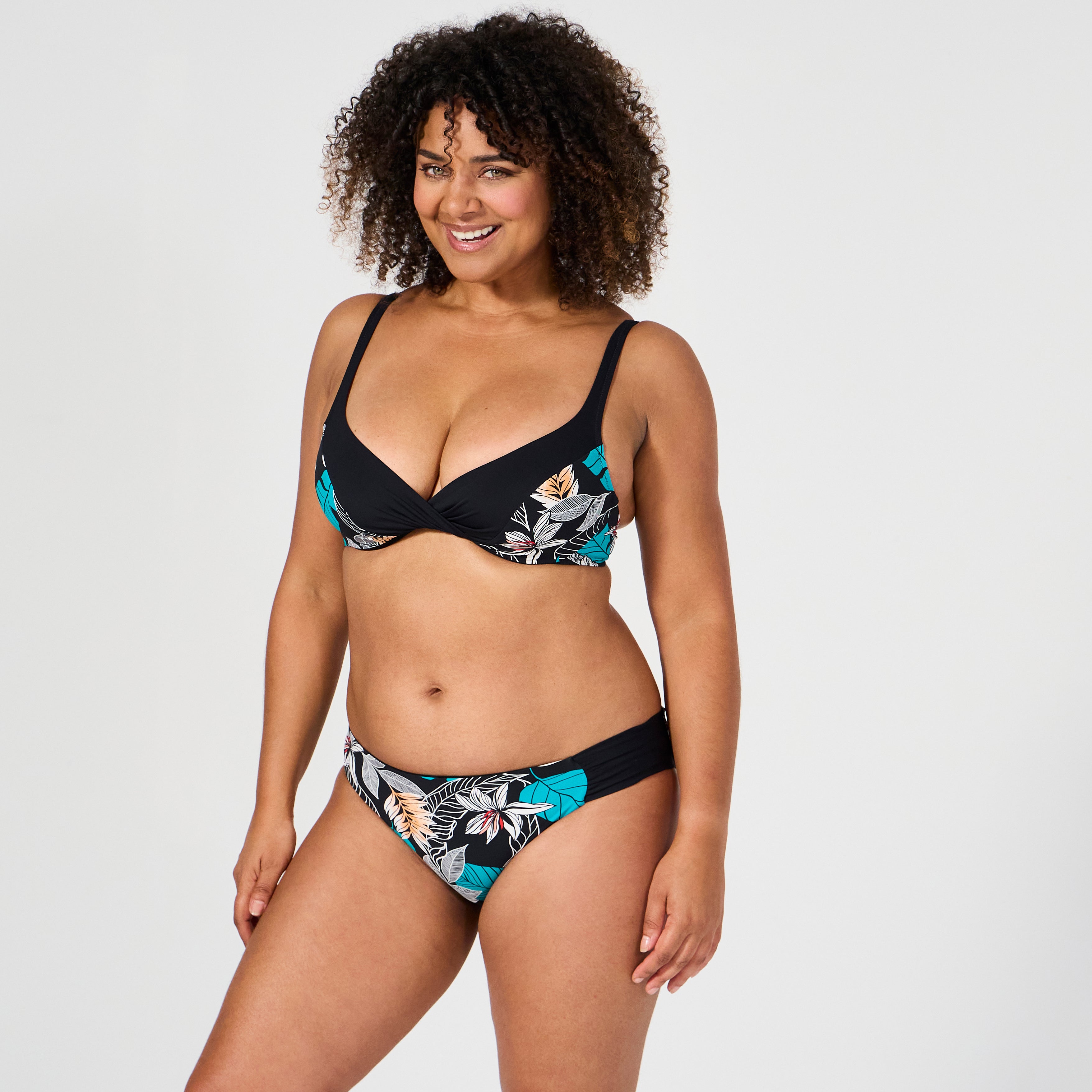 Haut de maillot de bain plongeant à armatures Santa Barbara imprimé tropical