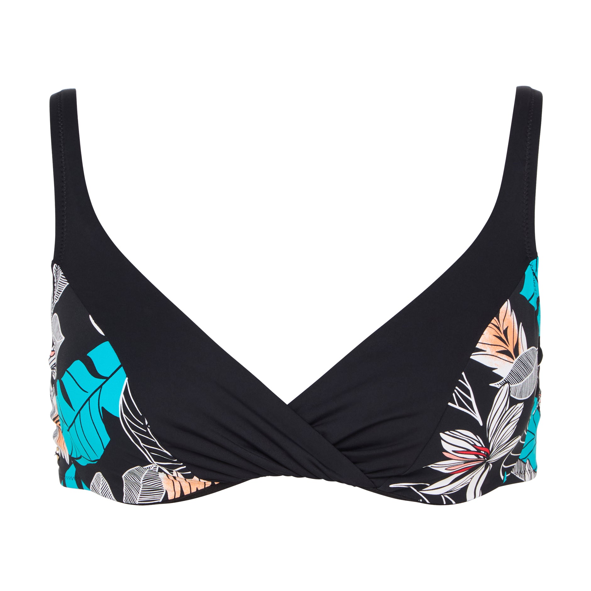 Haut de maillot de bain plongeant à armatures Santa Barbara imprimé tropical